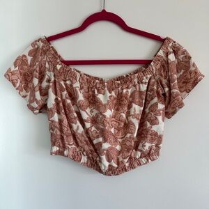 Cropped linen blend Abercrombie off the shoulder top size small